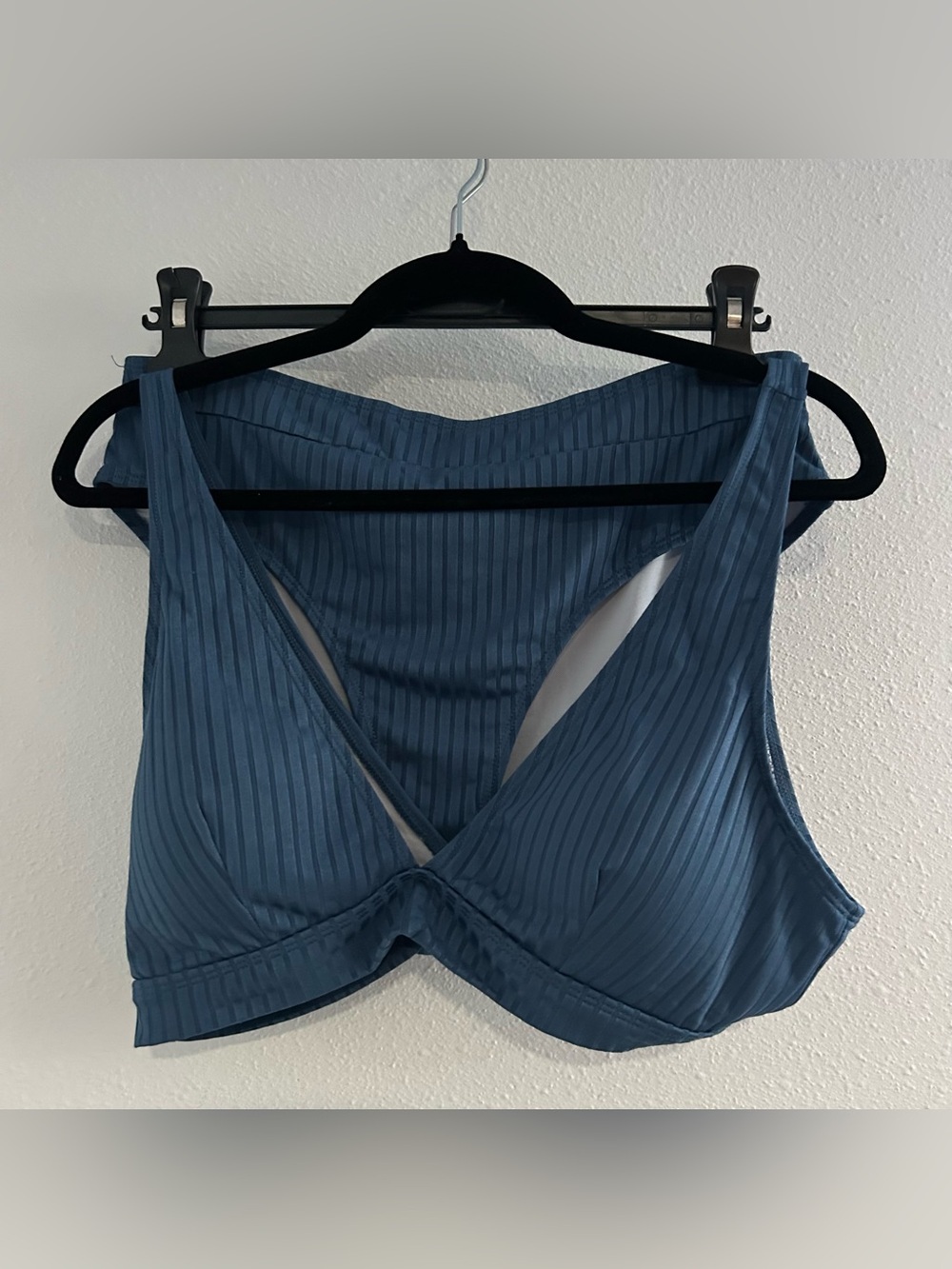 Ribbed V-Neck Bikini Top and Bottoms in Slate Blue